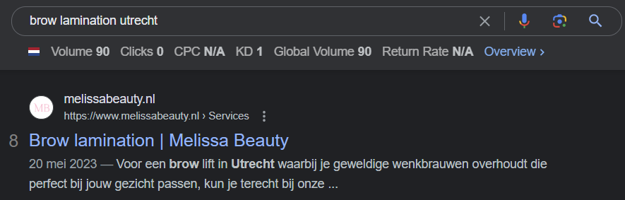 Case Melissa Beauty – Google SERP Brow lamination – Farselon.nl