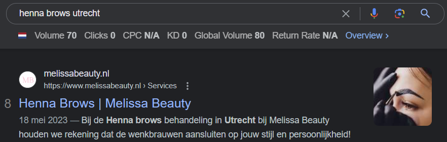 Case Melissa Beauty – Google SERP Henna Brows – Farselon.nl