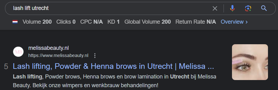 Case Melissa Beauty – Google SERP Lash lift – Farselon.nl Case Melissa Beauty - Google SERP Lash lift - Farselon.nl